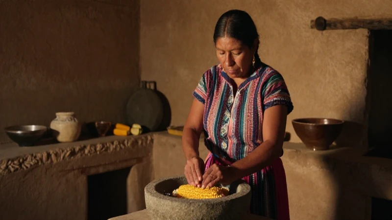 Comida oaxaqueña: Descubre la riqueza de la cocina oaxaqueña 186 Mujer indígena moliendo maíz en Oaxaqueña