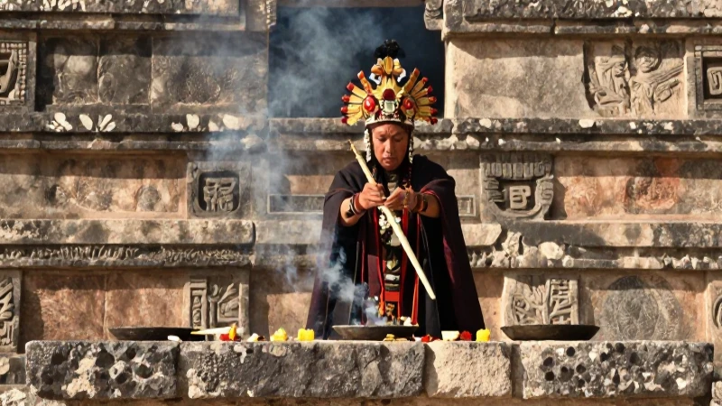 Sacerdote zapoteca en ritual en Monte Albán