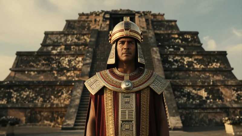 Moctezuma II en Tenochtitlan, con iluminación dramática