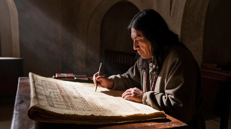 Escribano indígena estudia códice colonial en archivo
