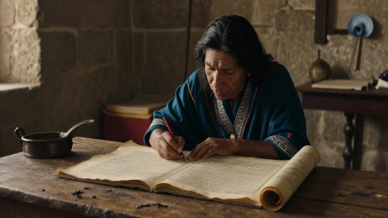 Scribe indígena trabajando en un codex colonial