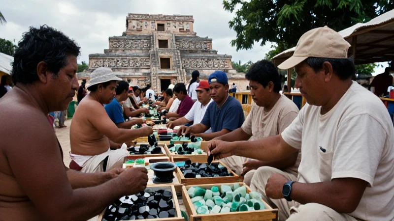 Comerciantes mayas intercambian jade y obsidiana en la ciudad