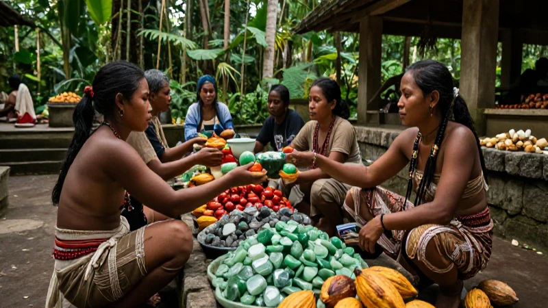 Mercado de jade y cacao en la jungla