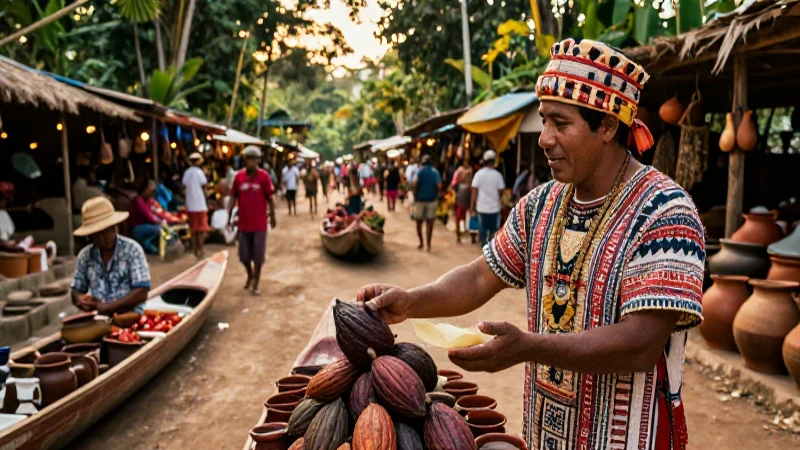 Mercado maya vibrante y comercio ancestral