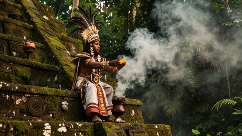Sacerdote maya rinde rito en selva antigua