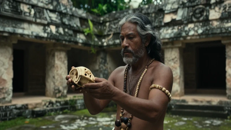 Sacerdote maya con hueso en Palenque