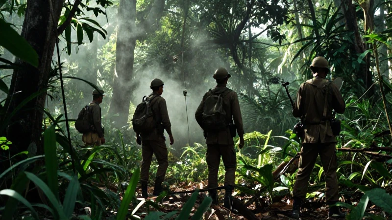 Guerrillas en la selva con luz dramática
