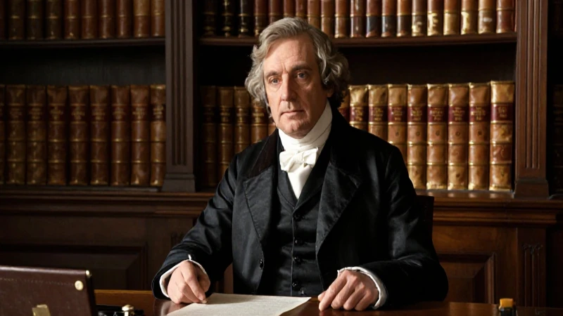 Hombre de estado colonial en biblioteca histórica