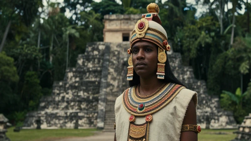 Cosmogonías: La cosmogonía maya y su significado eterno 3 Sacerdote Maya ante pirámide en selva