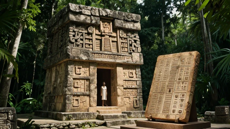 Cosmogonías: La cosmogonía maya y su significado eterno 4 Sacerdote maya ante altar y códice antiguo en la selva