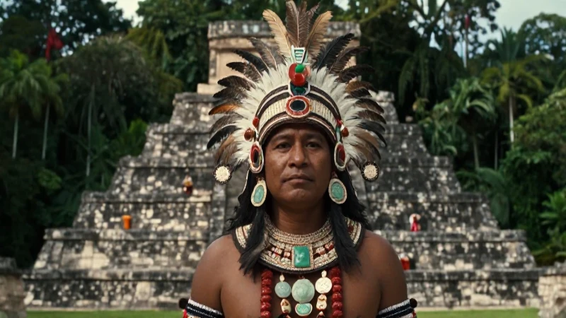 Costa Sur: Descubre la Belleza y Cultura de Este Paraíso 3 Dignatario maya majestuoso ante pirámide antigua