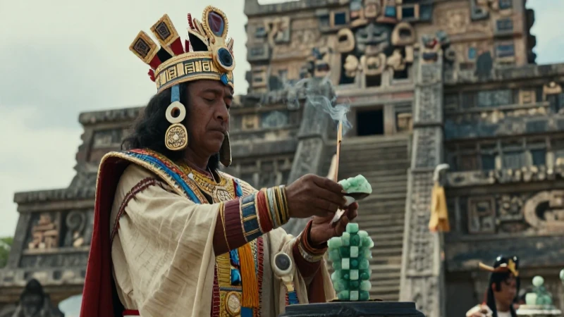 Cuáles eran las costumbres y tradiciones de los aztecas 40 Sacerdote azteca ofrece rituales ante el templo