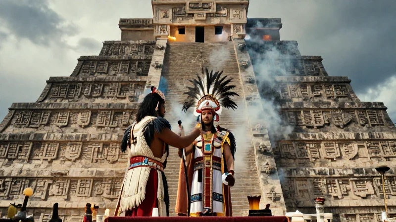 Cuáles eran las costumbres y tradiciones de los aztecas 39 Sacerdote azteca en ritual ante templo antiguo