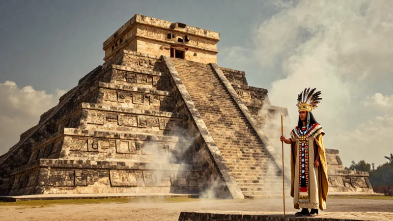 Cuáles son las características culturales y tradiciones aztecas 13 Sacerdote azteca ante mística pirámide