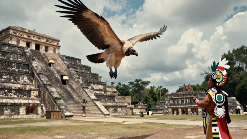 Vultur sobre estructura azteca en documental