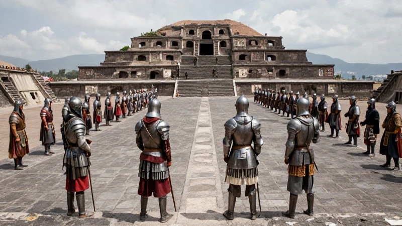 Conquistadores enfrentan guerreros aztecas en Tenochtitlan