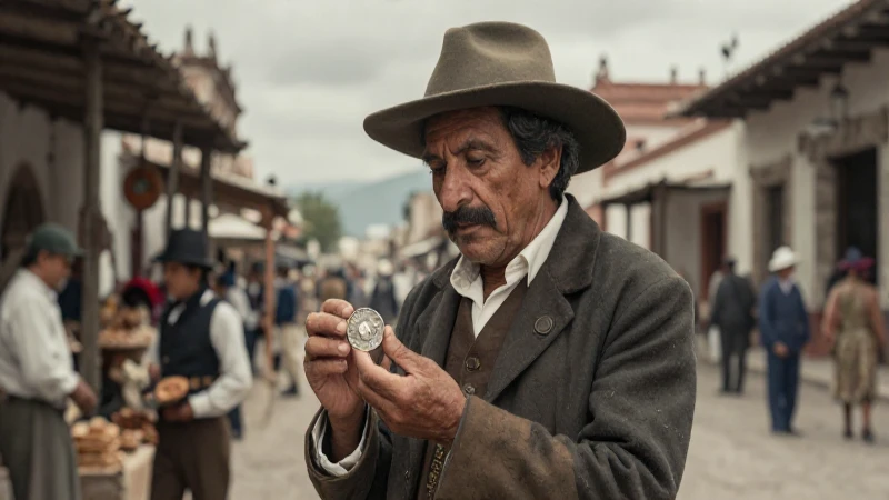 Mercader azteca y moneda de plata española