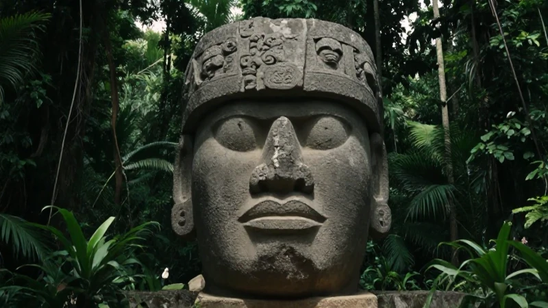 Cabezas olmecas monumentales en la selva mesoamericana