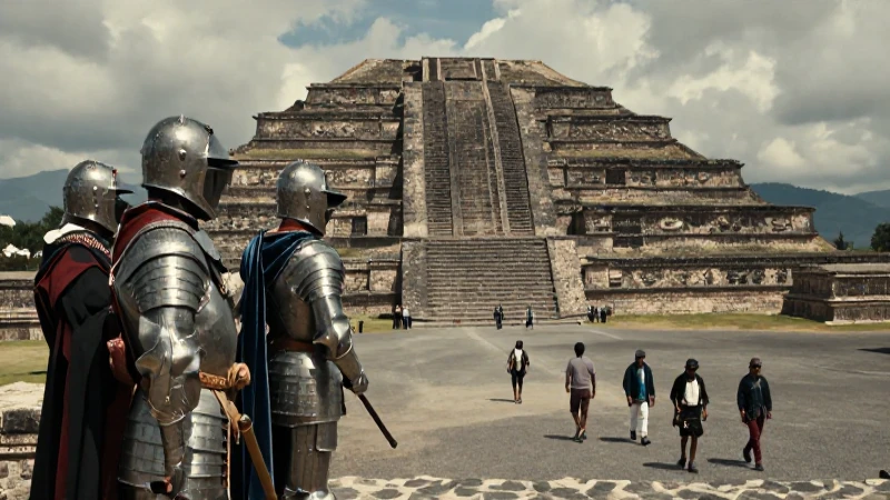 Soldados y nativos en Cholula, drama colonial