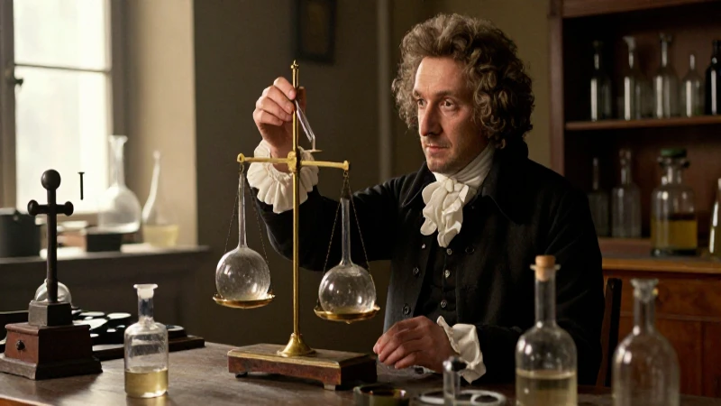 Lavoisier observa cuidadosamente en su laboratorio antiguo