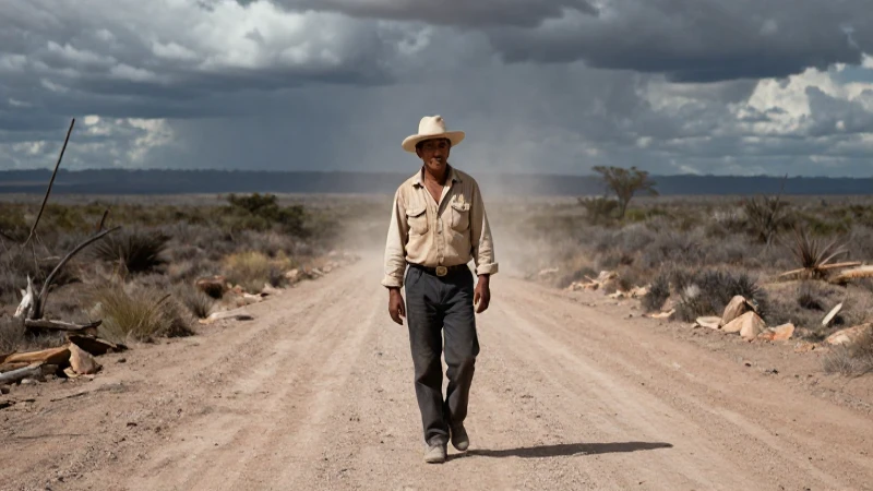 Figura solitaria en paisaje mexicano histórico