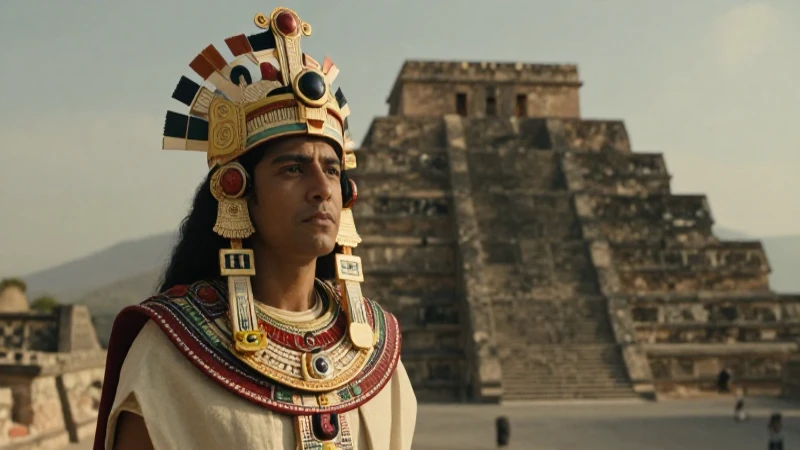 Sacerdote azteca ante el Templo Mayor