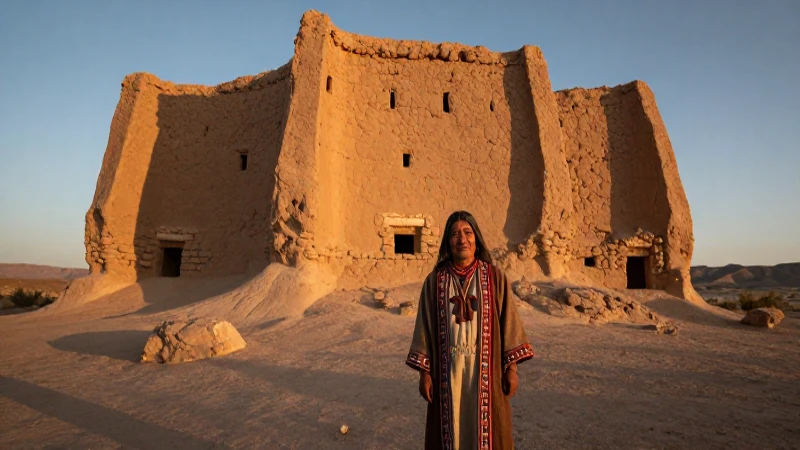 Cultura Casas Grandes: Un viaje a la historia y arquitectura 18 Mercader indígena en ruinas ancestrales al atardecer