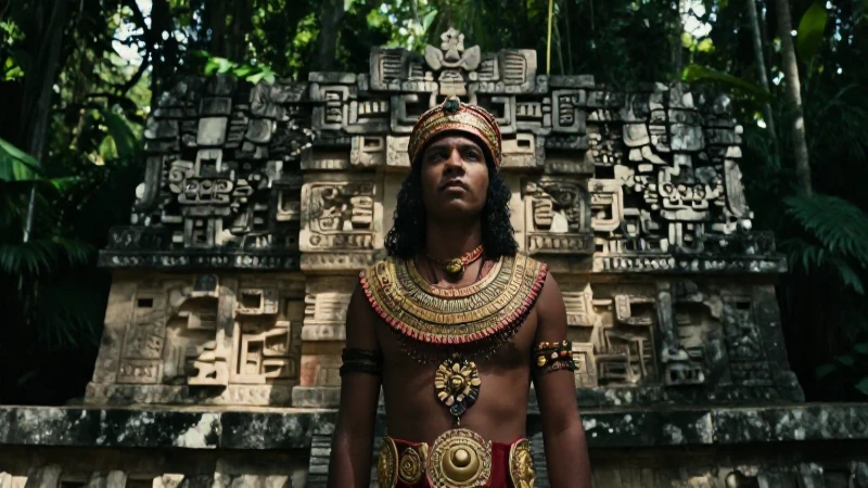 Sacerdote maya en templos tropicales de Palenque