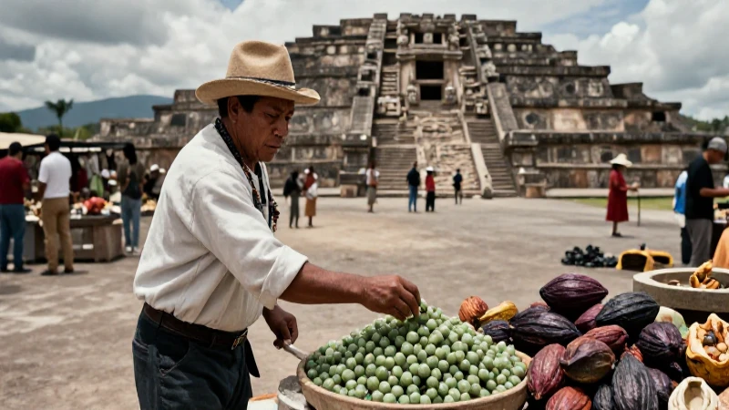 Mercader Mixteco cambia cacao y jade