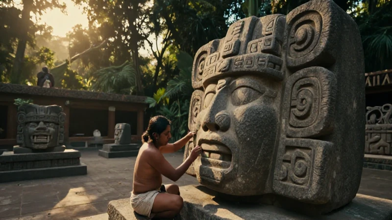 Arte azteca prehispánico en un entorno ceremonial