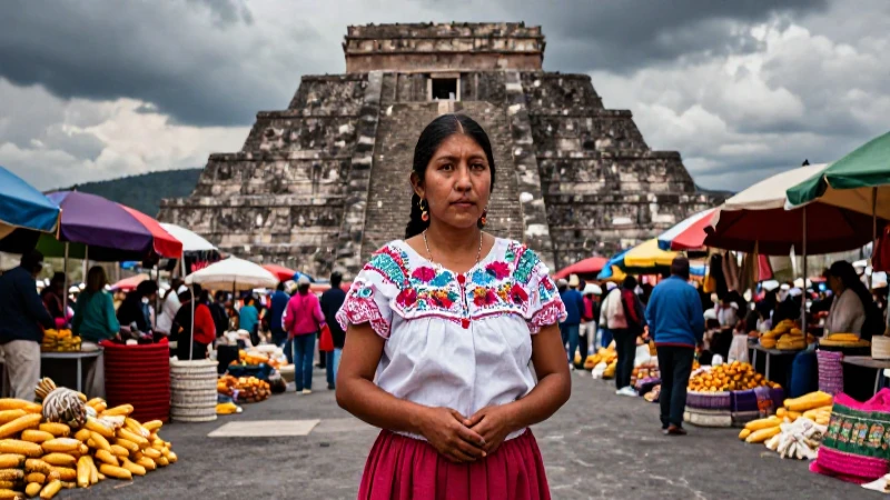 Mujer azteca en mercado prehispánico histórico