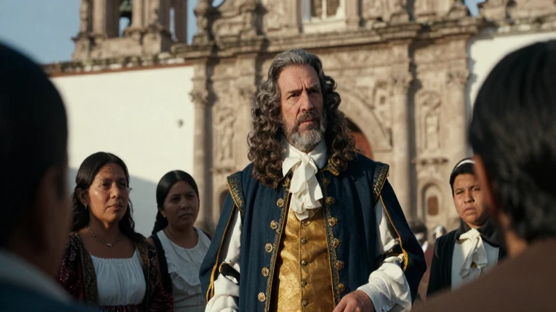 Funcionario colonial español observa la comunidad indígena