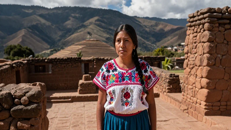 Culturas de Oaxaca: Un Viaje a la Diversidad de su Zona 30 Mujer zapoteca en adobe, paisaje dramático, luz cinematográfica