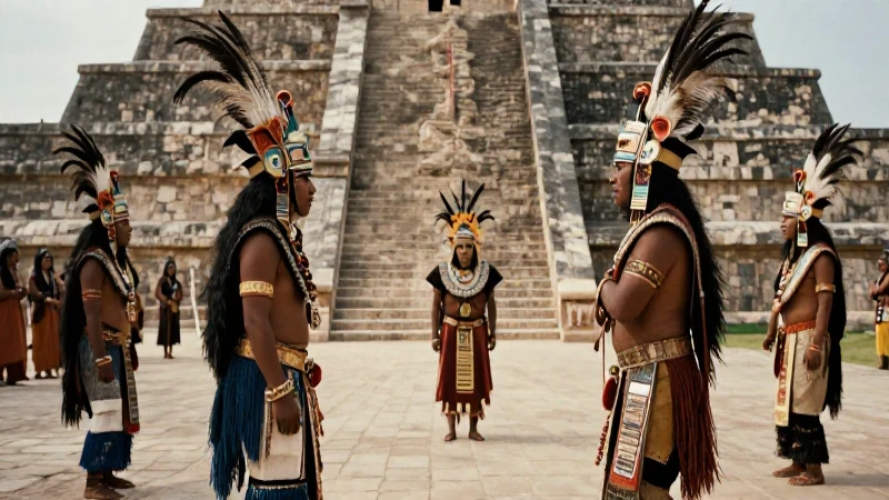 Danza azteca en pirámide, estilo histórico