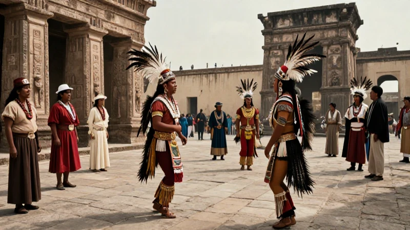 Danza azteca en ruinas coloniales históricas