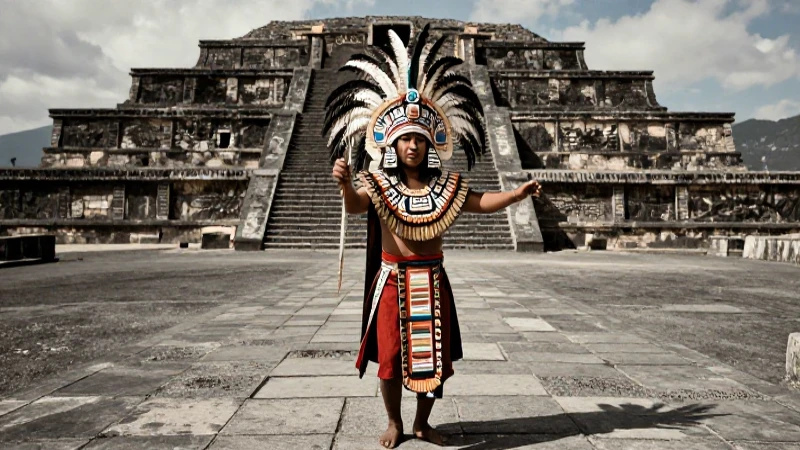Bailarín azteca en Tenochtitlan, dramática foto