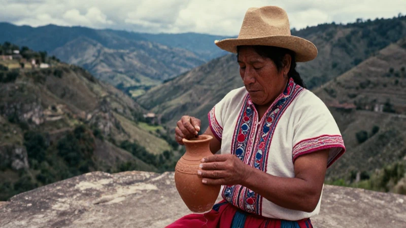 Artífice de Huasteca en cerámica prehispánica, paisaje dramático