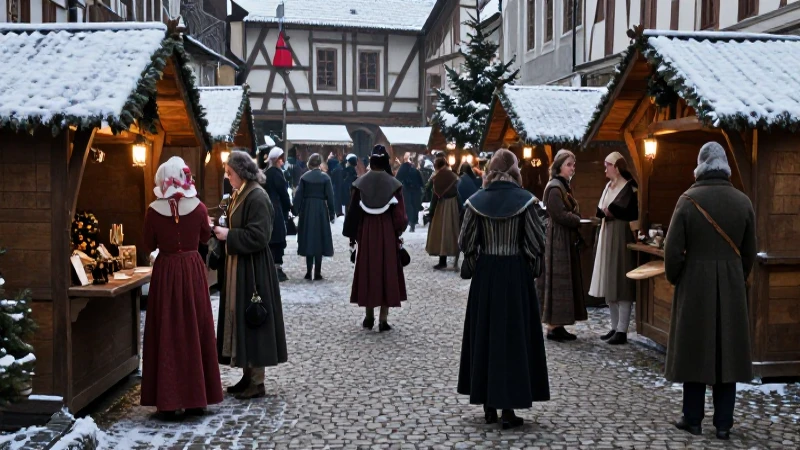 Villanos victorianos en un mercado navideño nevado