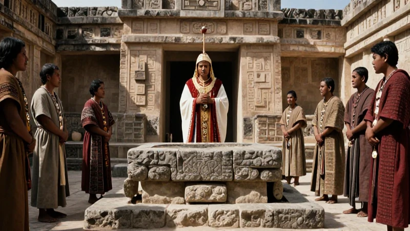 Sacerdote mexica en altar ancestral dramático
