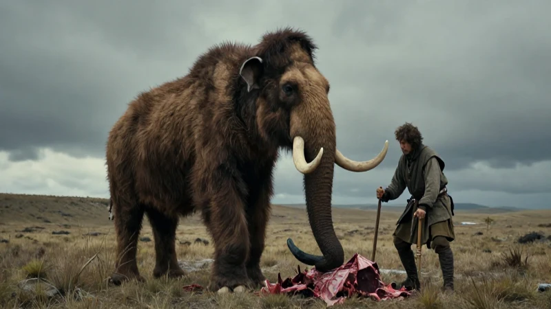 Caza de mamut en tundra glacial cinematográfica