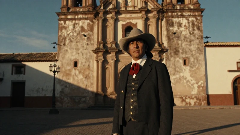 Diablo Mexicano: Entre el Demonio y el Ángel de los Sentidos 38 Mestizo en la plaza colonial bajo luz dorada