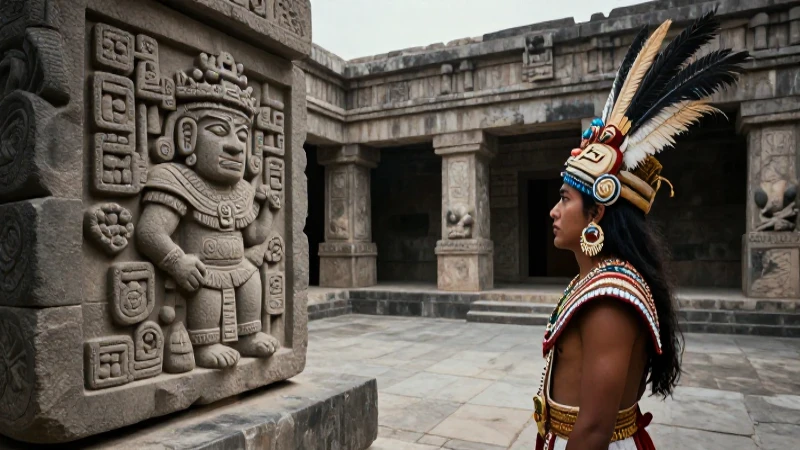 Dibujo de Quetzalcóatl: El Patrón Dinástico Mexica 14 Tlatoani mexica observa a Quetzalcóatl en Tenochtitlan