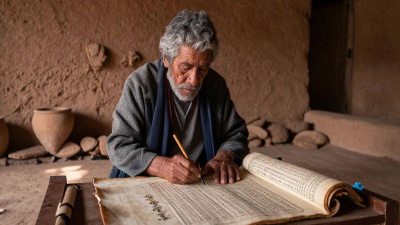 Escribano Otomi trabajando en códice amate antiguo