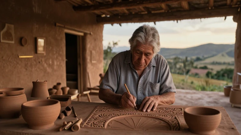 Dibujos de los huastecos: Artesanía huasteca en su esencia 26 Artesana huasteca dibuja en taller de adobe al atardecer