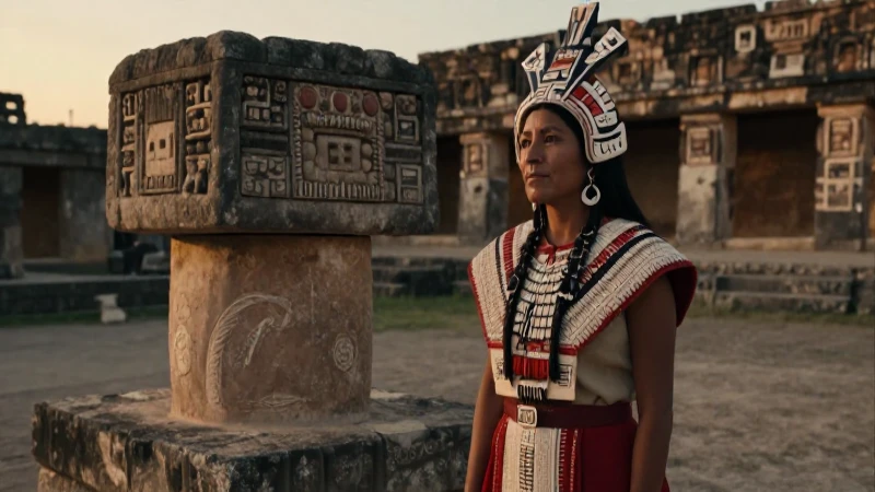 Cuál es la riqueza de la mitología en la cultura mexicana 30 Mujer indígena en altar mesoamericano al atardecer
