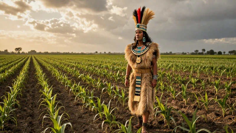 Xipe Tótec: El dios azteca de la primavera y la siembra 21 Sacerdote azteca en traje de piel en campo de maíz