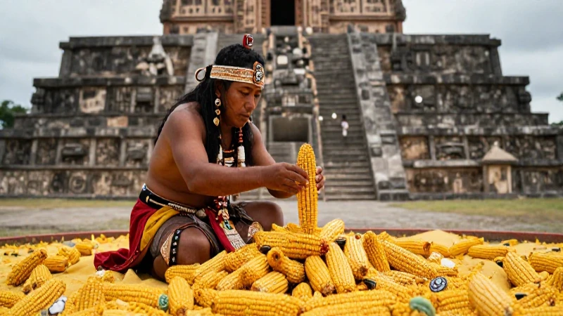 Centéotl: El Dios del Maíz Azteca y su Importancia Cultural 33 Sacerdote azteca celebra ritual en un templo antiguo