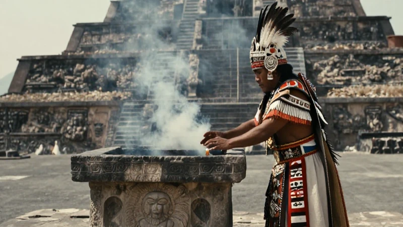 Sacerdote mexica realiza ritual en Tenochtitlan