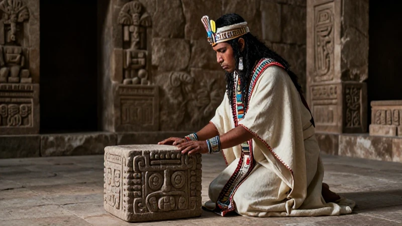 Sacerdote azteca en ritual en patio Mexica