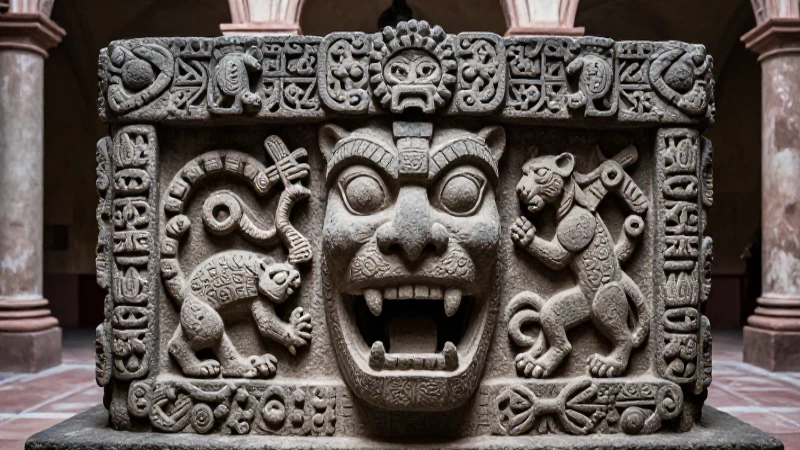 Cuál fue el papel de Tlaltecuhtli en la Casa de las Ajaracas 34 Relieve detallado de Tlaltecuhtli en patio colonial